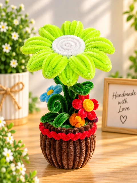 Lime Celebration, handmade chenille stem flowers Sri Lanka