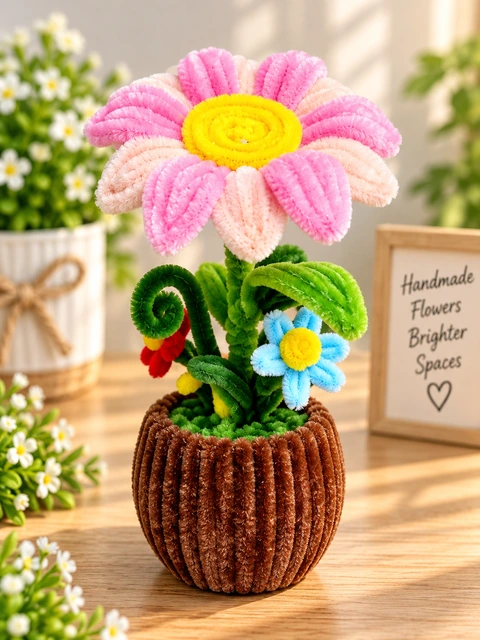 Blush Meadow, handmade chenille stem flowers Sri Lanka