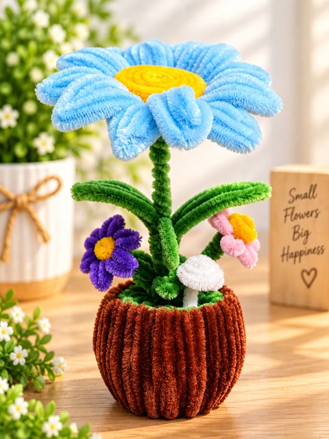 Blue Daisy, handmade chenille stem flowers Sri Lanka